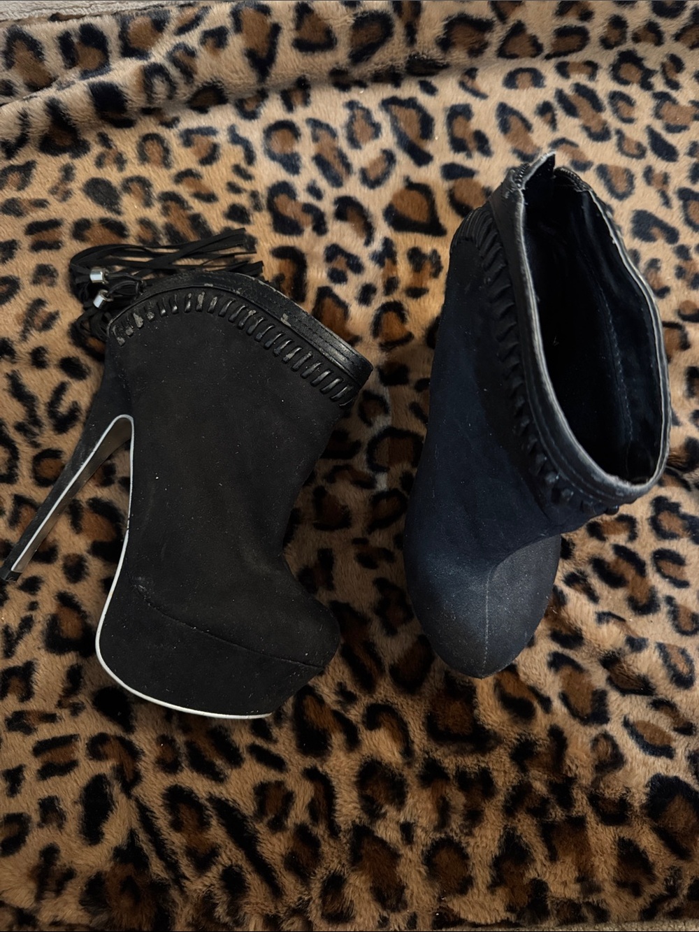Forever 21 Black Suede Platform Ankle Boots with Tassel Accent